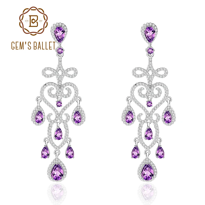 GEM'S BALLET 8.32Ct натуральный аметист 925 пробы Серебряные Листья и ветви Висячие серьги для женщин обручение ювелирные изделия