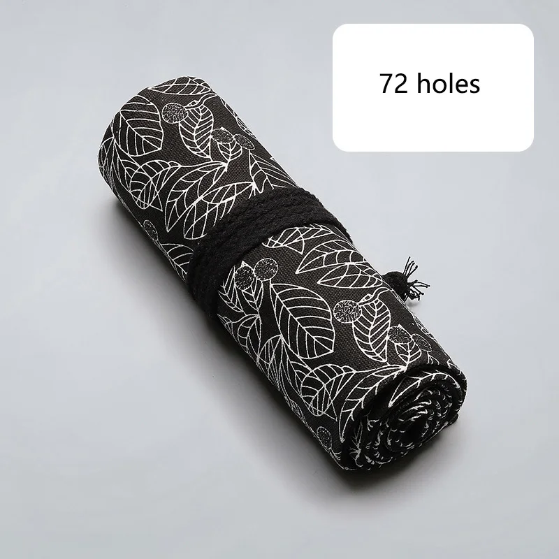 72 holes Холст школьный пенал 12/24/36/48/72 Отверстия ролл Пенал большой милый лист уголовного для девочек мальчиков ручка канцелярских принадлежностей мешок - Цвет: 72 holes