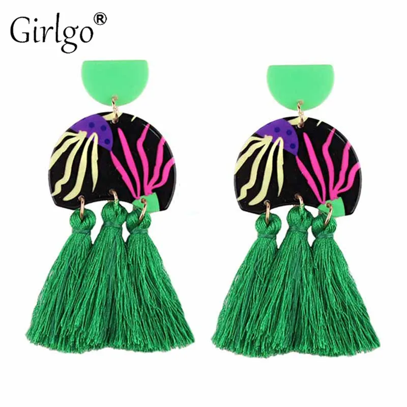 

Girlgo Bohemian Cotton Fringed Tassel Earrings for Women Wedding Party Fashion Geometric Drop Earrings Gifts Jewelry Wholesale