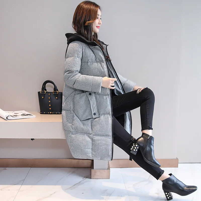 

2018 Korean-style New Style Mid-length Women Coat-Style Loose-Fit Hooded Cotton-padded Jacket Winter Cotton Dress Fashion