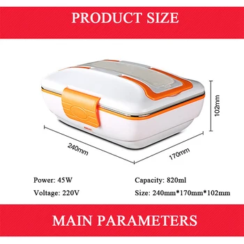 

Portable 220V Electric Heating Lunch Box Detachable Travel Food Heater Storage Container Stainless Steel Rice Box Warmer EU Plug