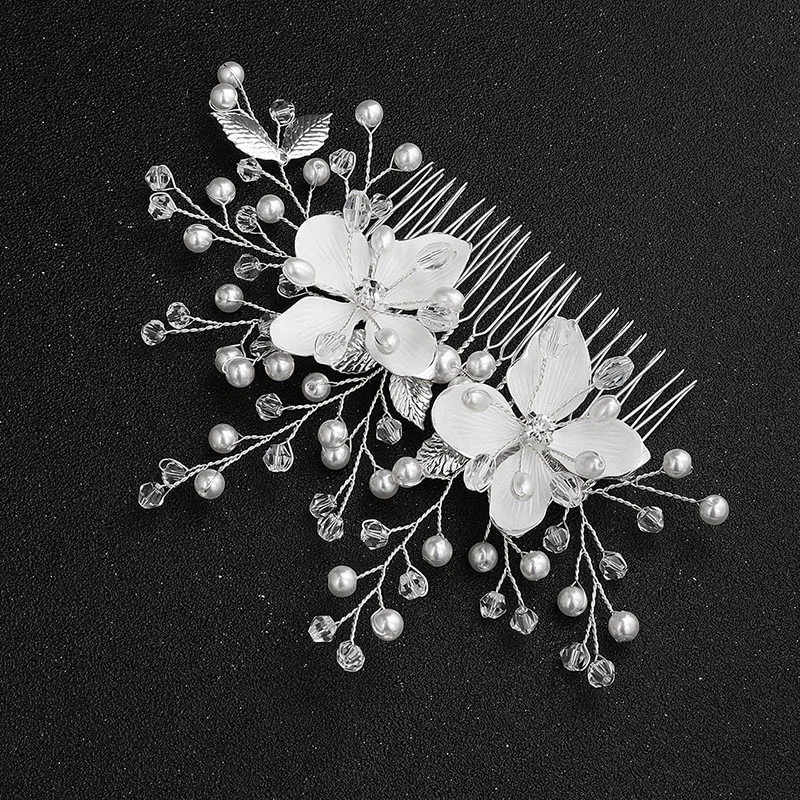 Floralbride Handmade Wired Rhinestones Crystal Pearls Flower Wedding Hair Comb Bridal Headpieces Hair Accessories Women Jewelry