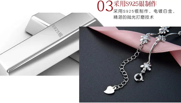 Hot sales s925 sterling silver minimalist inlaid zircon flower bracelet for ladies