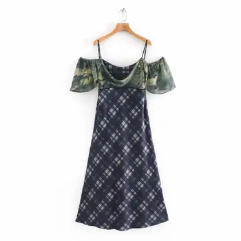 

M7671 Sleeveless Vintage Summer Tie Dyed Dress Women New 2020 Tie off-the-Shoulder Retro Printed High Waist Dress