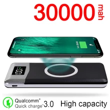 30000mAh Portable Power Bank External Battery PowerBank For Xiaomi iPhone 2USB LED Digital Display Wireless Charging Power Bank