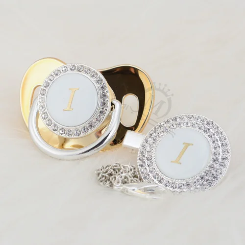 MIYOCAR серебро bling соска и соска клип набор имя инициалы письмо I уникальный BPA бесплатно пустышка bling baby shoower подарок L1 - Цвет: LI-8-1  0-6m