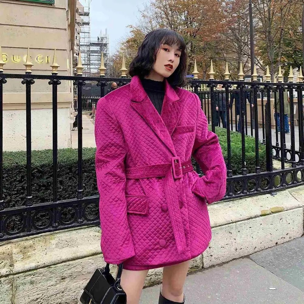 Purplish Red Женское бархатное пальто, зимние теплые Плотные хлопковые парки, пуховик, модные зимние костюмы, куртка с воротником и Женская, высокое качество - Цвет: Purplish Red