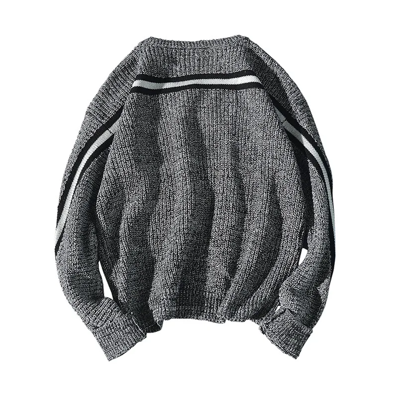 Winter Sweater Men's Fashion Stripe Matching Knitted Sweater Pullover Round Collar Casual Popular Sweater