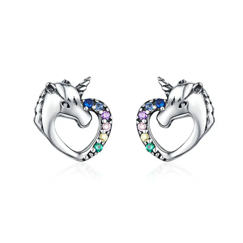 

Pandach Lucky Licorne Stud Earrings for Girl Multicolor Horse Ear Studs 925 Sterling Silver Anti-allergy Jewelry CME611