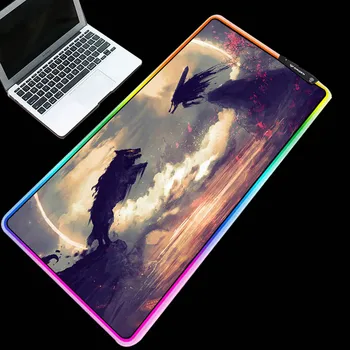 

RGB large size fierce wolf pattern mouse pad LED lighting table mat home gaming keyboard pad