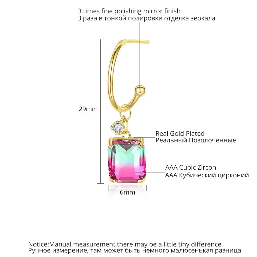 LUOTEEMI,, квадратные серьги высокого качества, голубой/Разноцветный CZ, висячие серьги для девушек, вечерние, двухцветные, модные ювелирные изделия