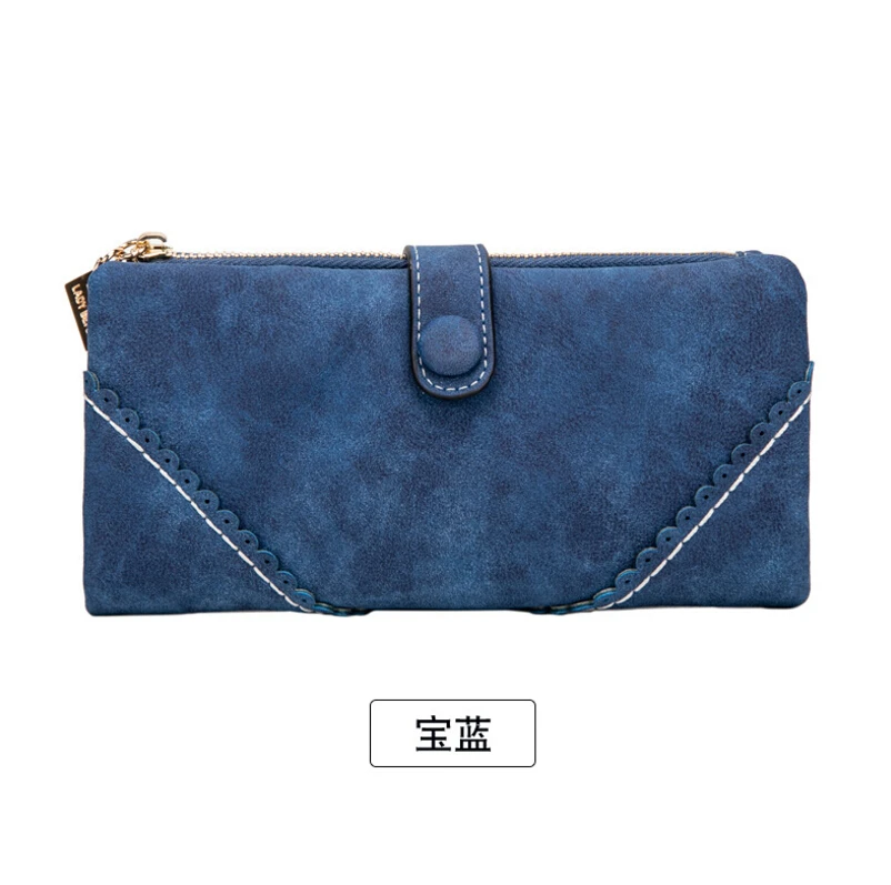 Minimalist Design Thin Long Bifold Wallet Women Female Brand Leather Coin Purse Card Holder Ladies Money Dollar Cuzdan portfel - Цвет: Синий