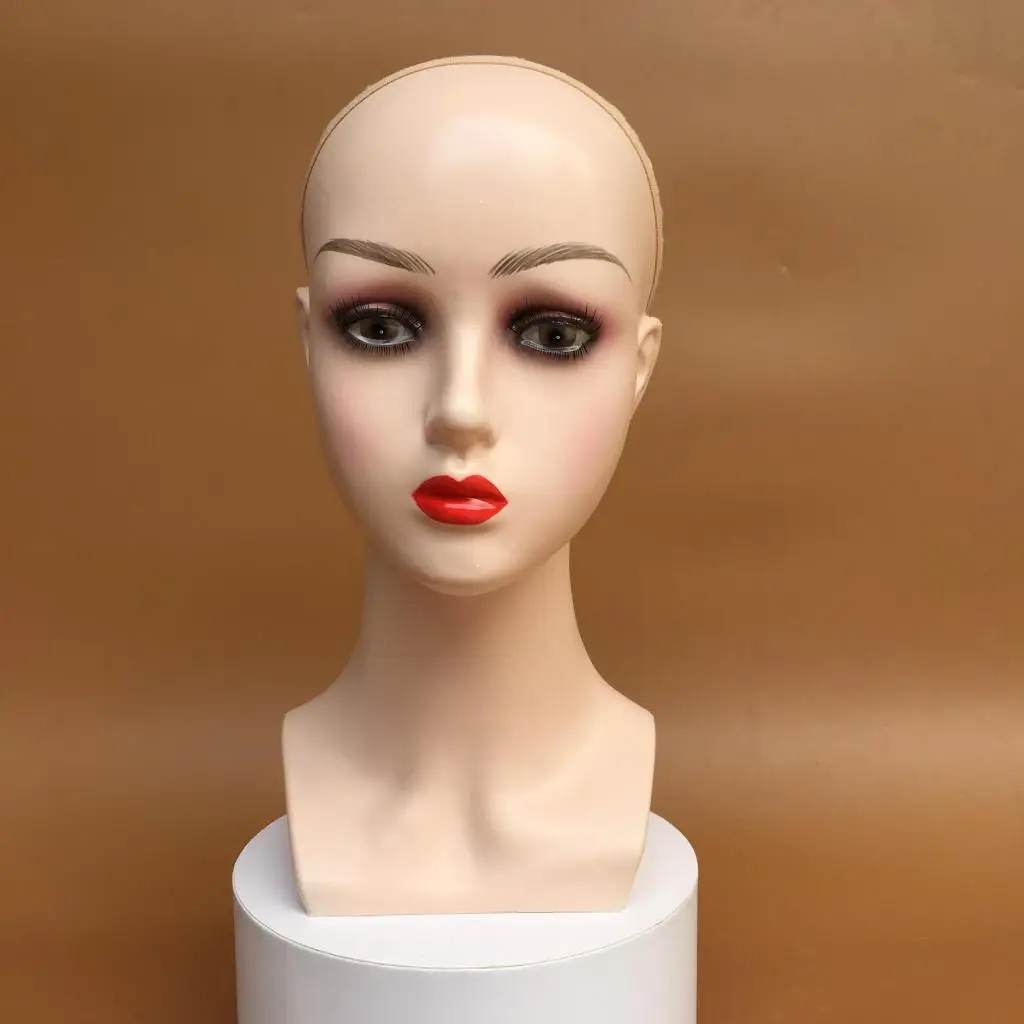 Female Professional Cosmetology Bald Mannequin Head for Making Wigs, Displaying Wigs, Glasses, Hair with Wig Net Cap