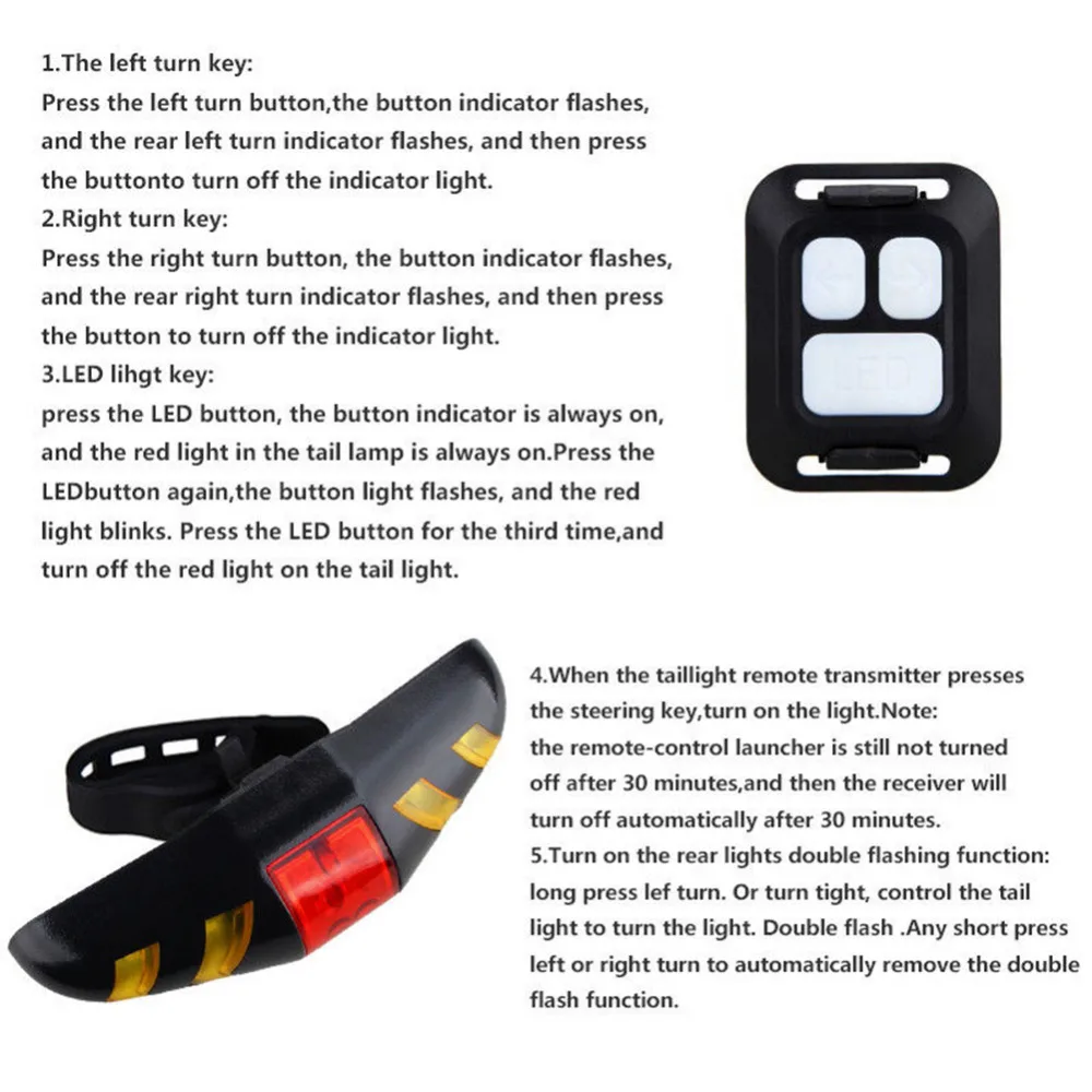 Durable waterproof bicycle turn signal wireless remote control mountain bike tail light flashing headlight