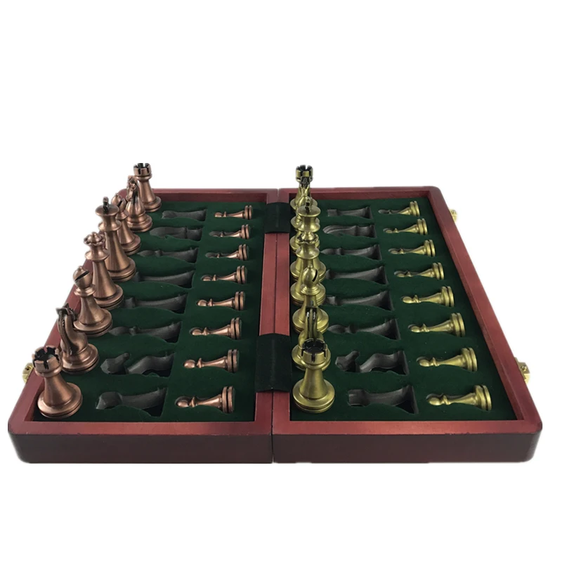 Classic Zinc Alloy Chess Pieces Wooden Chessboard Chess Game Set King Height 6.7cm Outdoor Game Yernea