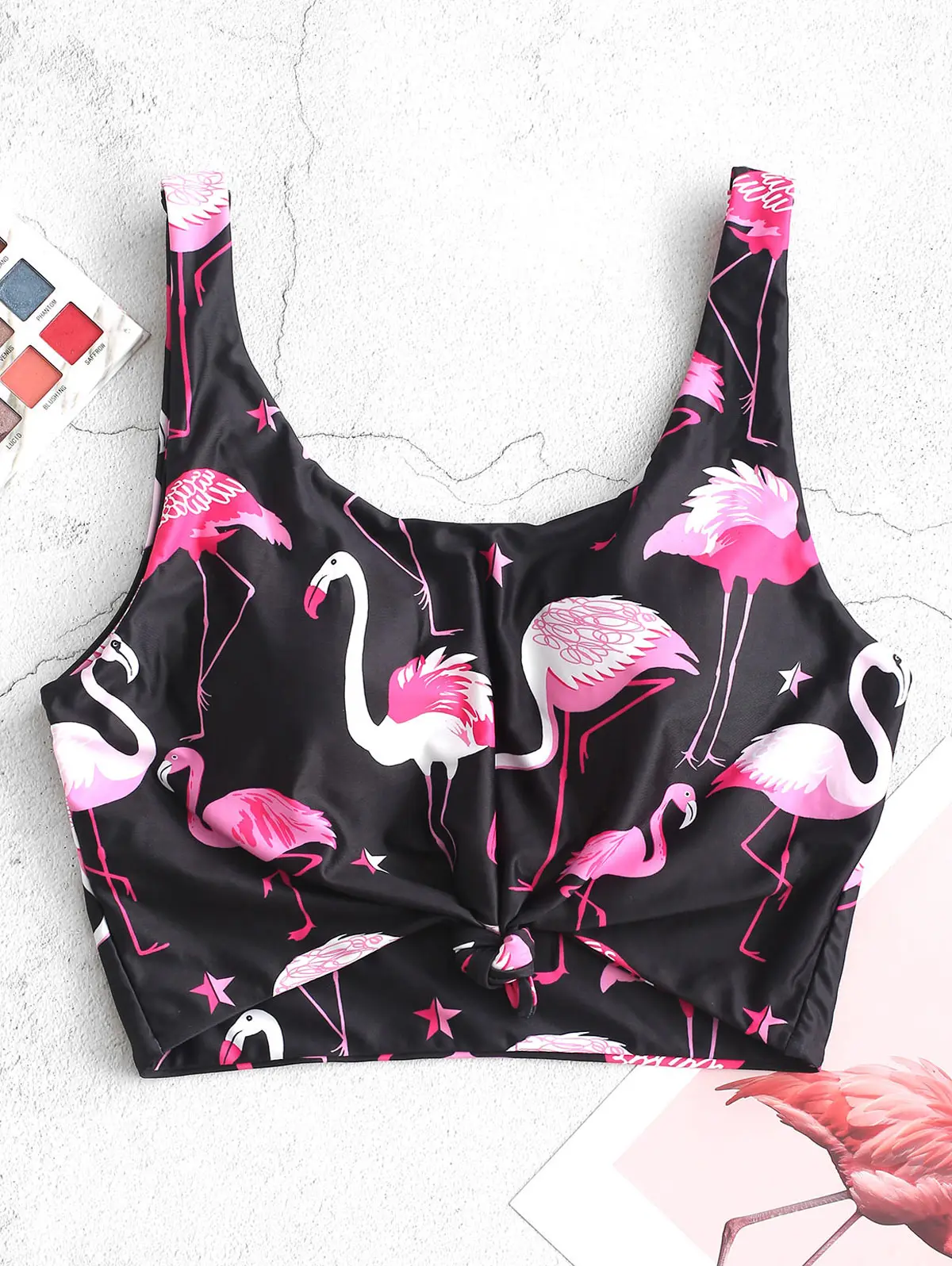 ZAFUL Фламинго звезда совок шеи завязанный плавательный топ XXL Плюс Размер Женская одежда для плавания
