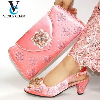 

Pink Color Fashion Wedding Lady Shoes And Bag Set Latest Elegant Style Women Pumps Shoes And Bag To Match Set For Party