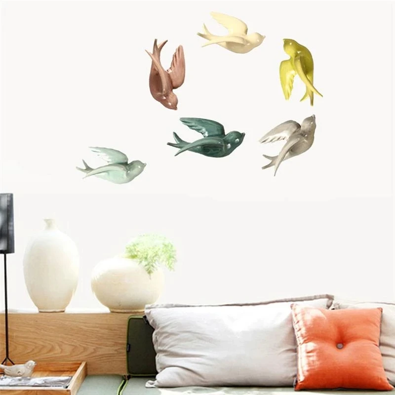 1 Pcs Nordic Colorful Swallows Wall Mounted Hanging Decoration Crafts Ceramic Wall Mount Hanging Ornaments For Home Wall Decor