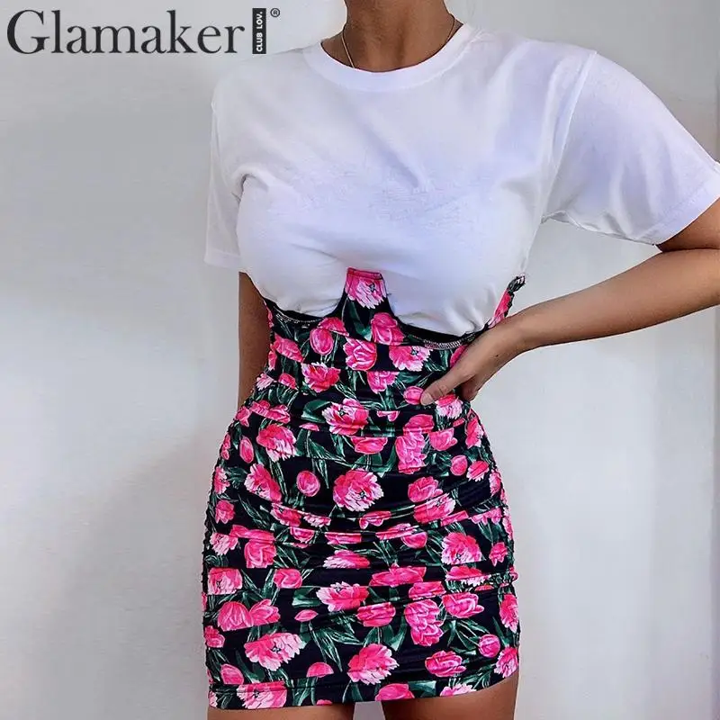 Glamaker, лоскутное, с цветочным принтом, облегающее платье, элегантное, высокая талия, вечерние, для клуба, плиссированное, короткое, сексуальное, винтажное, обтягивающее, vestidos, новинка