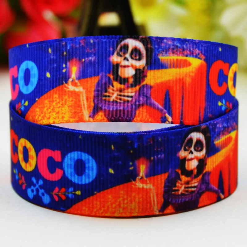 7/"(22 мм) вечерние Сатиновые ленты с принтом героев мультфильмов COCO, 10 ярдов, Mul067 - Цвет: X 01753