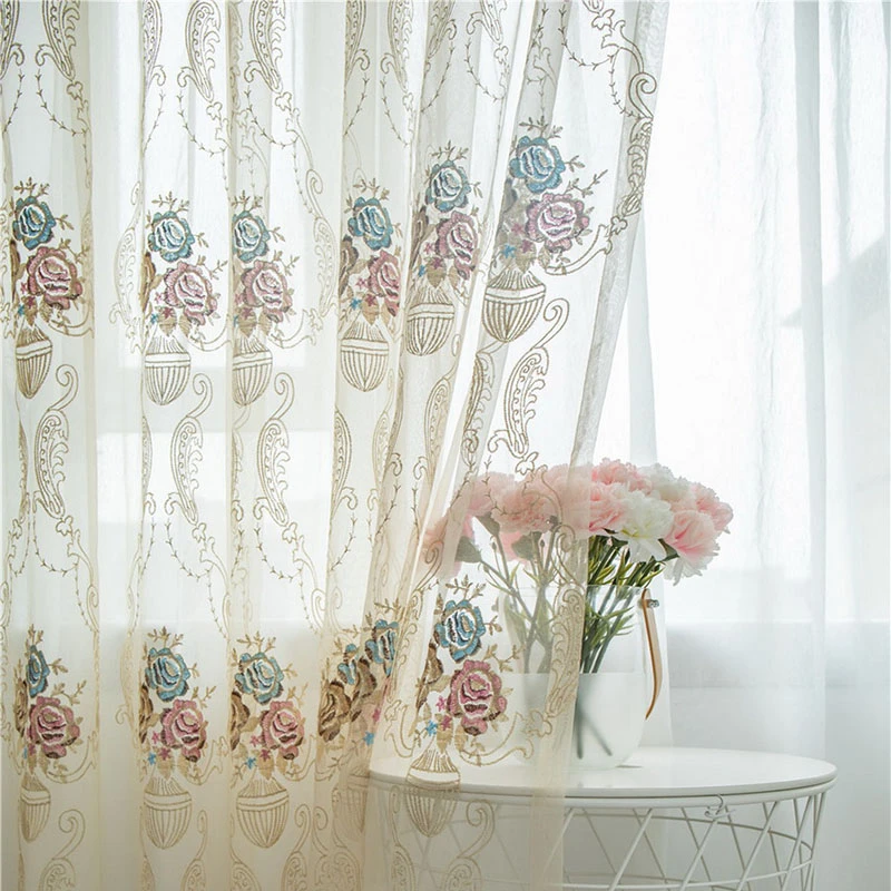 Cortinas tela de tul bordadas sala de estar, visillos transparentes de lujo europeo dormitorio, puerta, balcón, M153 #4|Cortinas| - AliExpress