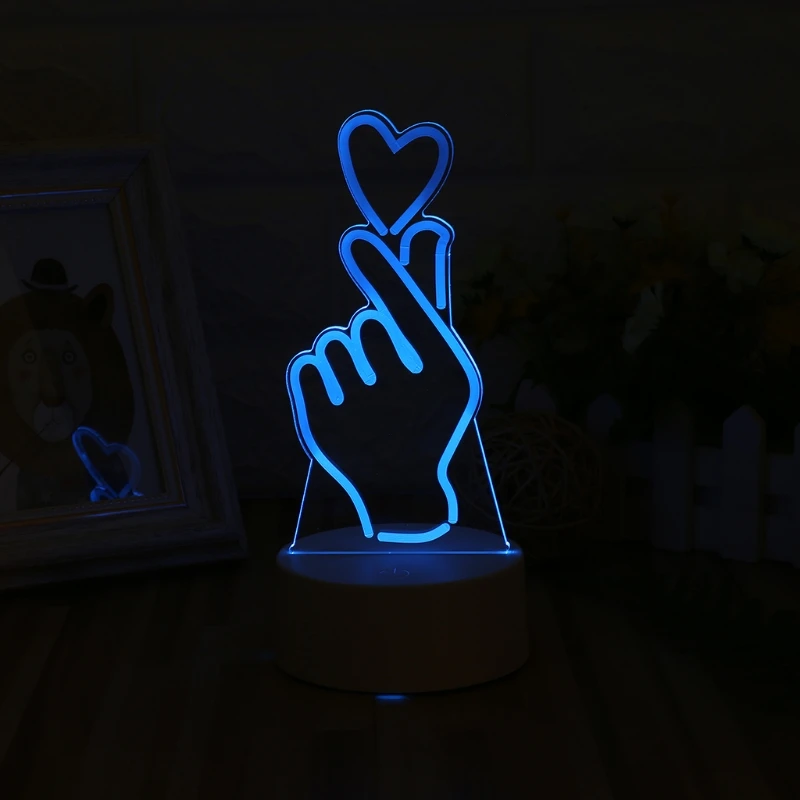 

USB Novelty 7 Colors Romantic Changing Finger Heart LED Night Light 3D Desk Table Lamp Magic Night light