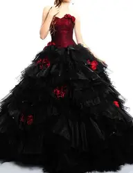 Красное и черное пышное платье подходящие куртки ручной работы цветок Тюль органза шнуровка корсет готическое маскарадное для выпускного