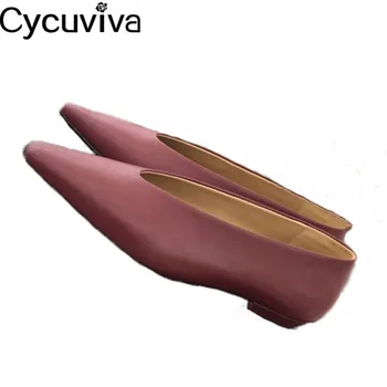 

Women 2020 Genuine Leather Grandma Shoes Concise Slip On Deep V Dress Casual Shoes Sexy Formal Office Flats Mules Shoes Woman
