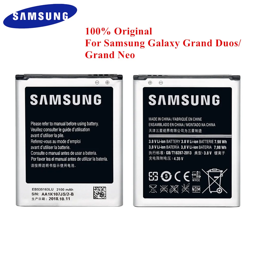 Аккумулятор EB535163LU для samsung Galaxy Grand Duos I9080 I9082 I879 I9118 Neo+ i9060 i9168 2100mAh подлинный аккумулятор