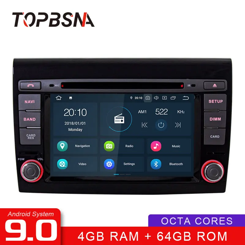 Top TOPBSNA 2 Din 8 CORE Android 9.0 Car DVD Player for Fiat Bravo 2007-2012 WIFI Multimedia GPS Stereo Car Radio headunit auto RDS 0