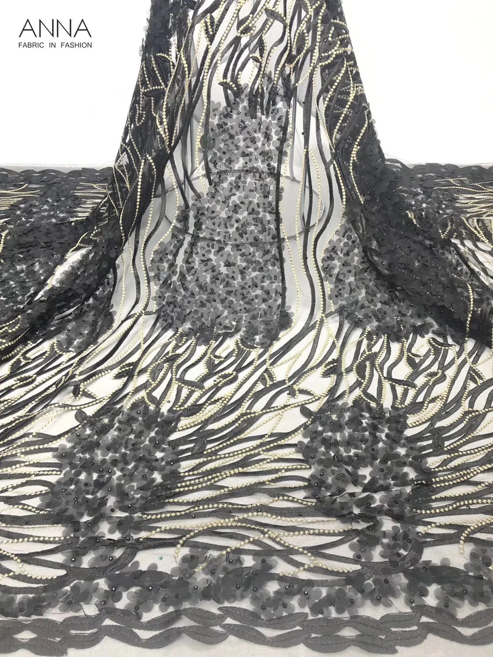 

New 3D Applique Lace French Beaded Lace Fabric African Embroidered Lace 5 Yards Net Lace Stylish Mesh Lace Fabric For Long Dress