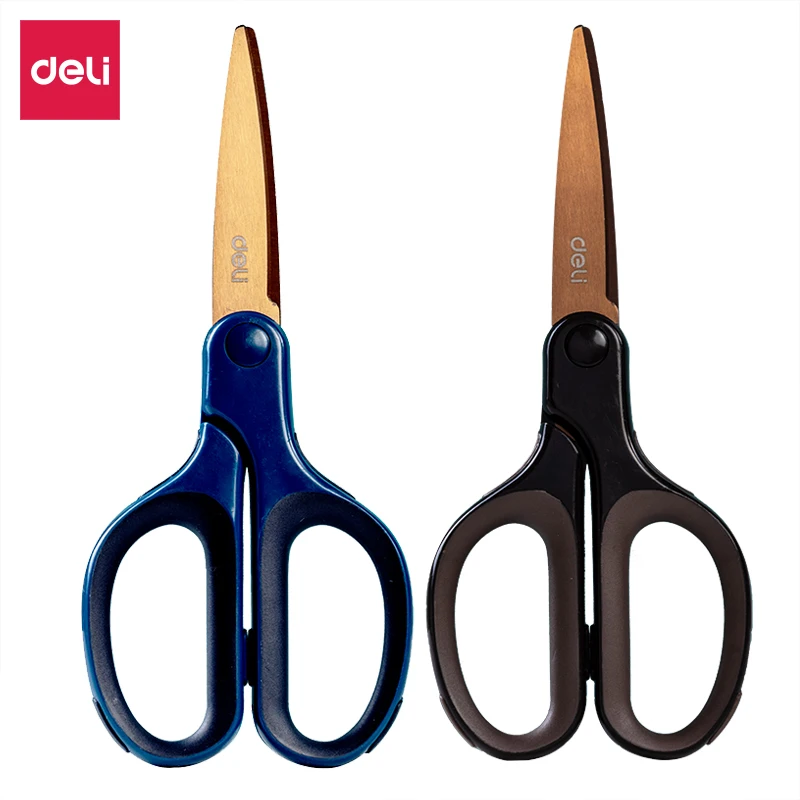 Deli 175mm Titanium Plated Stainless Steel Scissors Soft Rubberized Handle Hand Color Random 6053 |