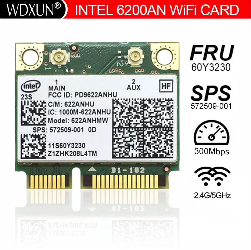 Карта WLAN intel Advanced-N 6200 6200AN 622ANHMW Half Mini PCIe 300M SPS:572509-001 для 2540P 4420S 4720S 6440B 6540B 8440P |
