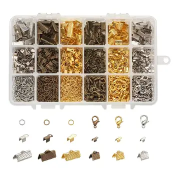 

Jewelry Finding Kit with Iron Cord Ends Iron Folding Crimp Ends Ribbon Ends Jump Rings and Zinc Alloy Lobster Claw Jewelry Find