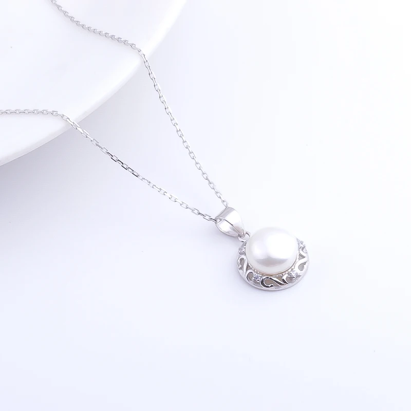 Pekurr 925 Sterling Silver Natural Pearl Necklaces For Women Elegant Hollow Flower Pattern Edge Pandents Fine Jewelry Gift