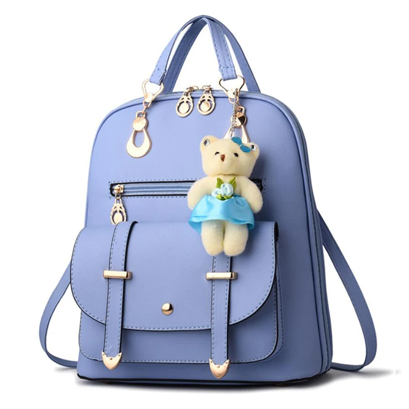 

2019 Cartoon Bear Backpack Female School Bags For Girls Daypack For Women Bag Travel Shoulder Bag sac a main PU Leather Backpack