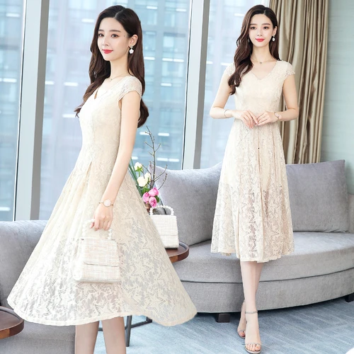 

2019 Summer New Women Maxi Dress Lace V-neck Female Office Lady Slim Fashion Female Designer Dresses Casual