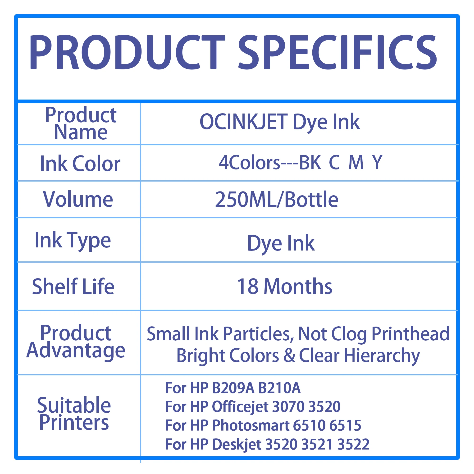 250ml/Bottle Universal Refill Dye Ink For HP 178 655 364 564 711 920 932 933 934 935 950 951 952 953 954 955 Printer a Set