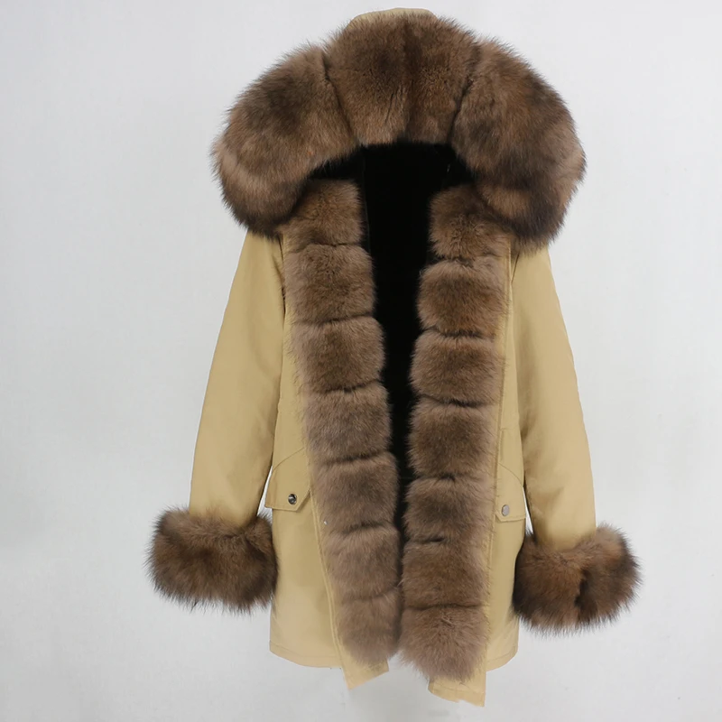 brown dark brown OFTBUY, водонепроницаемая длинная парка, зимняя куртка, для женщин, натуральный мех, пальто, натуральный Лисий мех, воротник, капюшон, толстая, теплая, уличная, съемная, Новинка - Цвет: brown dark brown