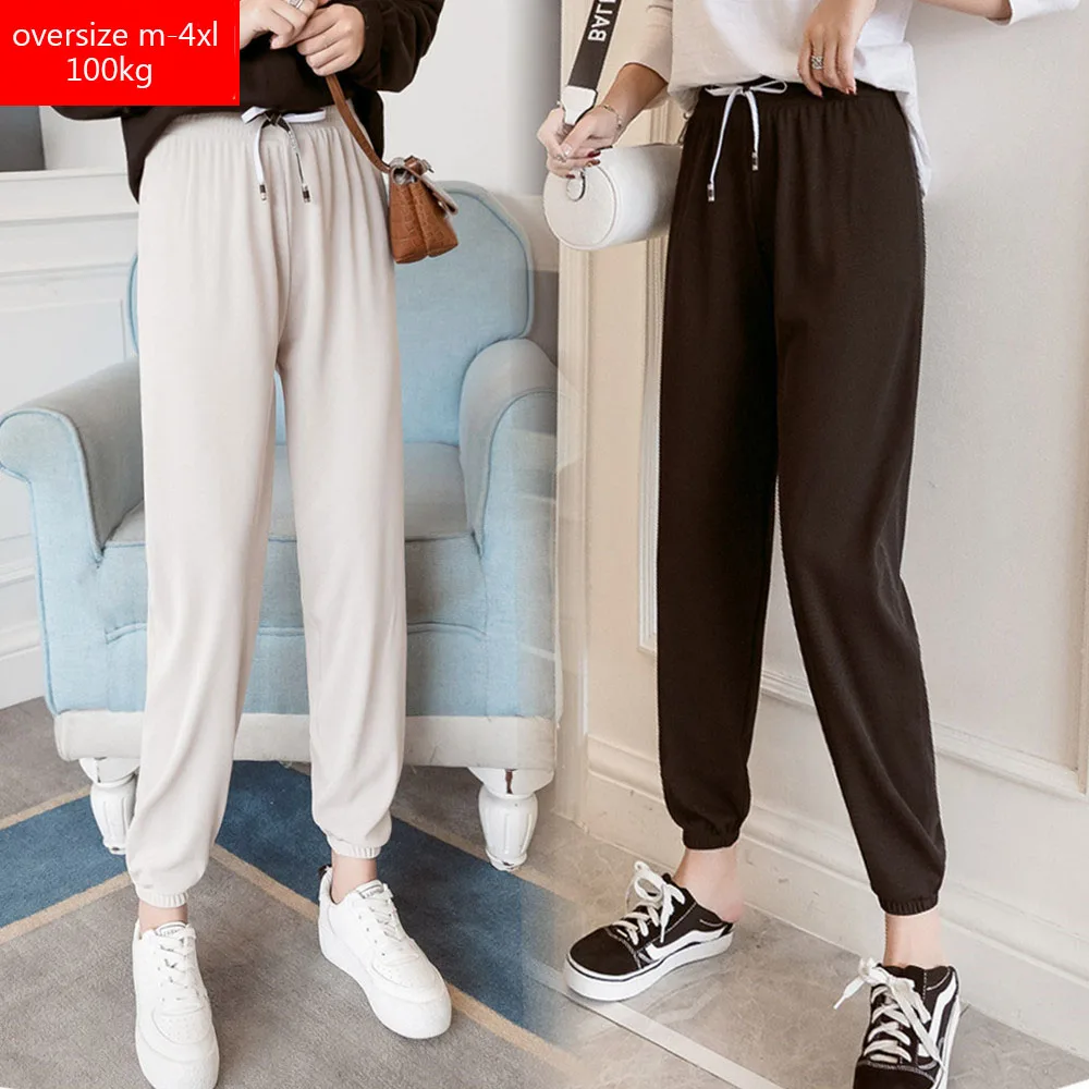 

QA392 Hot Sale Casual Women Pants Plus Size 3XL 4XL Trouser Loose Streetwear Korean Style Lacing Female Pants Black White Pink