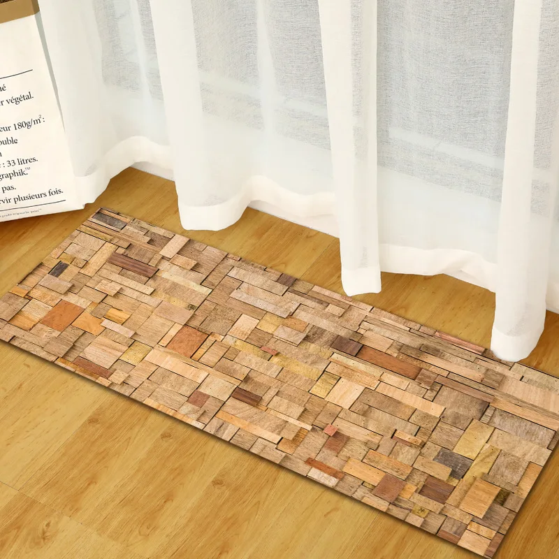 3D имитация ретро деревянные доски длинные коврики Гостиная Декоративный Ковер Спальня нескользящее Впитывающее кухонное коврик для внутренней двери