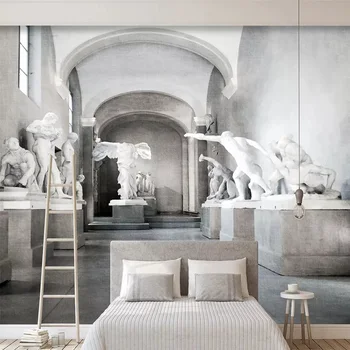 

Custom large mural 3D wallpaper Modern creative 3D expansion space European gray white statue TV back wall decor 5D embossed