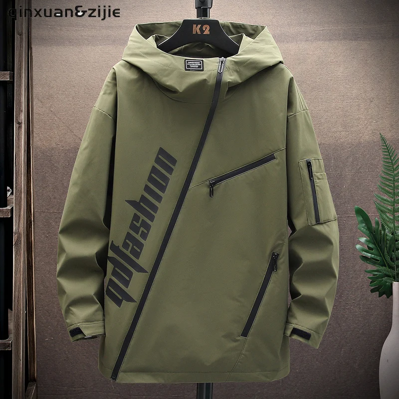 Men's Windbreaker Jackets Cardigan Male New Korea Fashion Techwear Hooded Print Coats Casual Clothing Autumn