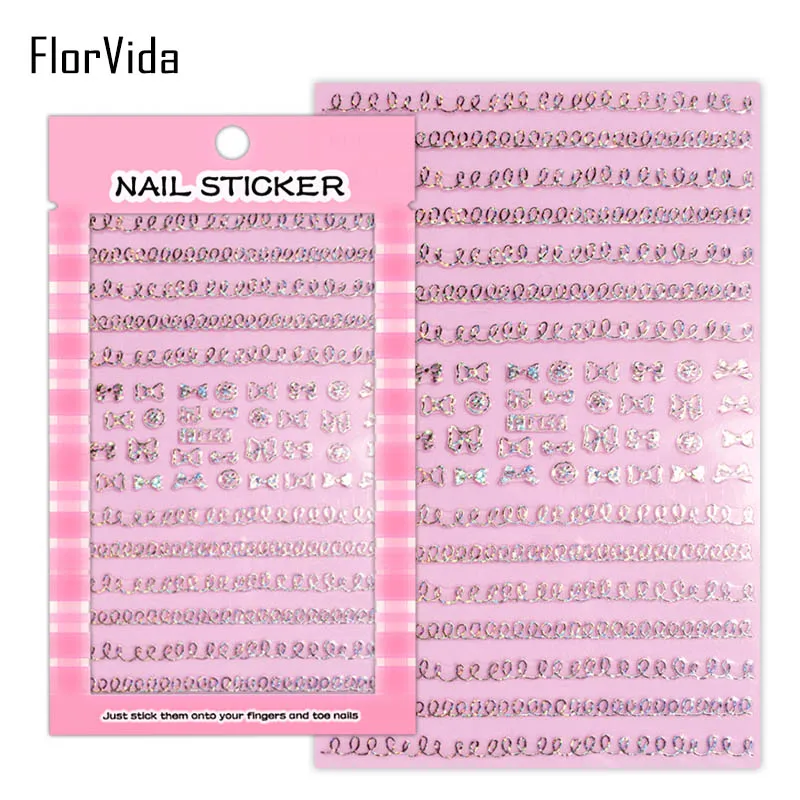 FlorVida F152 клей для ногтей Наклейка s на ногти дизайн драгоценных камней Кот узел линий белый черный Золотой F серии Стикер Маникюр - Color: F143 Laser