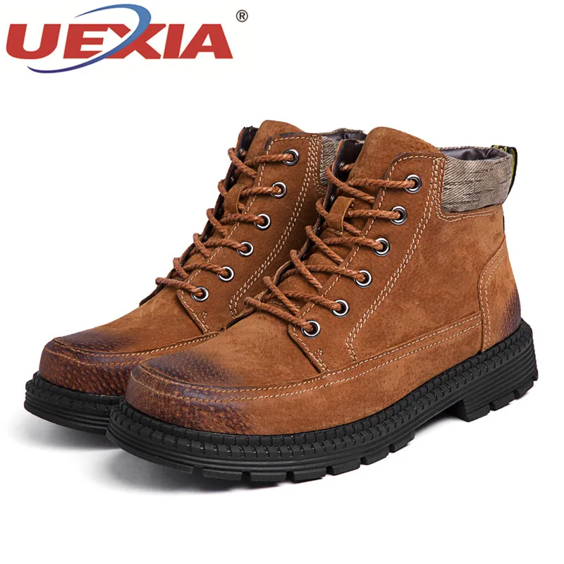 UEXIA High Quality leather Men Shoes Winter Ankle Riding Boots Plush Warm Outdoor Working Snow Zapatillas Hombre Footwear Boot