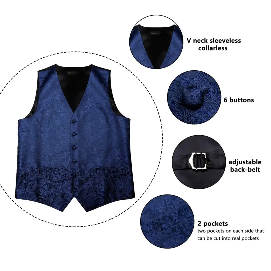 Men's Navy Blue Paisley Silk Wedding Waistcoat Vest For Men Bowtie Hanky Cufflinks Cravat Set for Suit Tuxedo DiBanGu MJ-120 Men's Navy Blue Paisley Silk Wedding Waistcoat Vest For Men Bowtie Hanky Cufflinks Cravat Set for Suit Tuxedo DiBanGu MJ-120