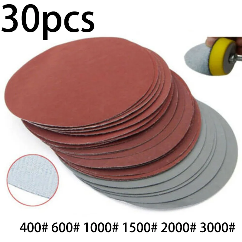 

30 PCS 150mm Wet Dry Sandpaper Sanding Discs Grit400/ 600/1000/1500/2000/3000 Sanders Polishing Grinding Cleaning Accessories