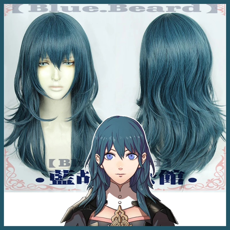 Fire Emblem ThreeHouses парик Byleth длинные Синий прямой средней длины волос Костюмы для