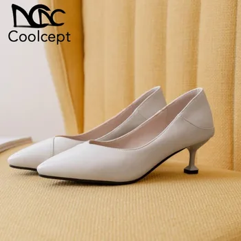 

Coolcept women pumps shoes fashion pointed toe simple slip on single shoes women solid color heels office footwear size 30-43