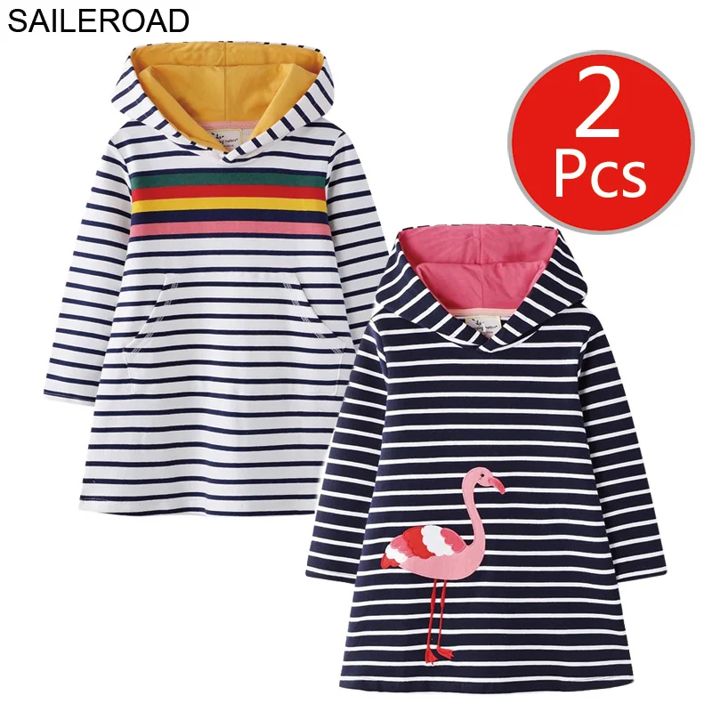 7138-7139 photo SAILEROAD 2 шт. Девушки Толстовки С Капюшоном Платье для Детей С Длинным Рукавом Одежда Осень Детей Платье Хлопок Дети С Капюшоном Платье - Цвет: 7138-7139 photo